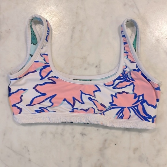 Maaji Ciel Branco White Floral/Stripe Swim Top Reversible - Picture 2 of 8